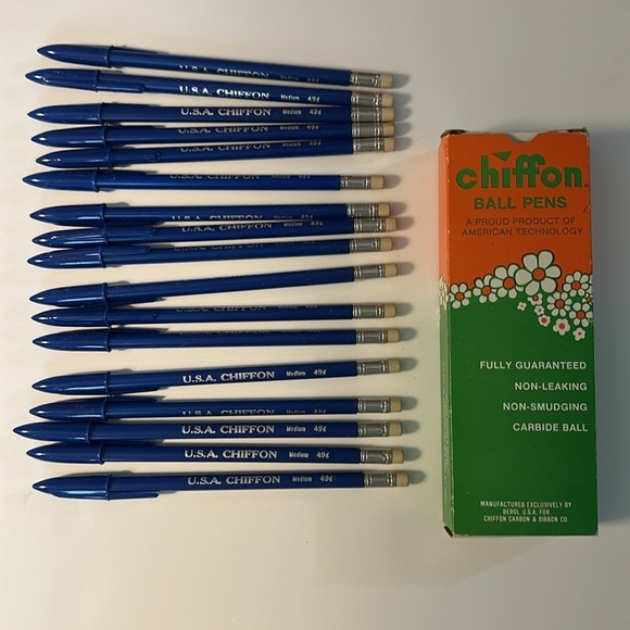 Chiffon Carbon & Ribbon Co Other - Vintage "U.S.A. Chiffon" Ball Pens by Berol USA 17 pens original box 1960’s/70’s